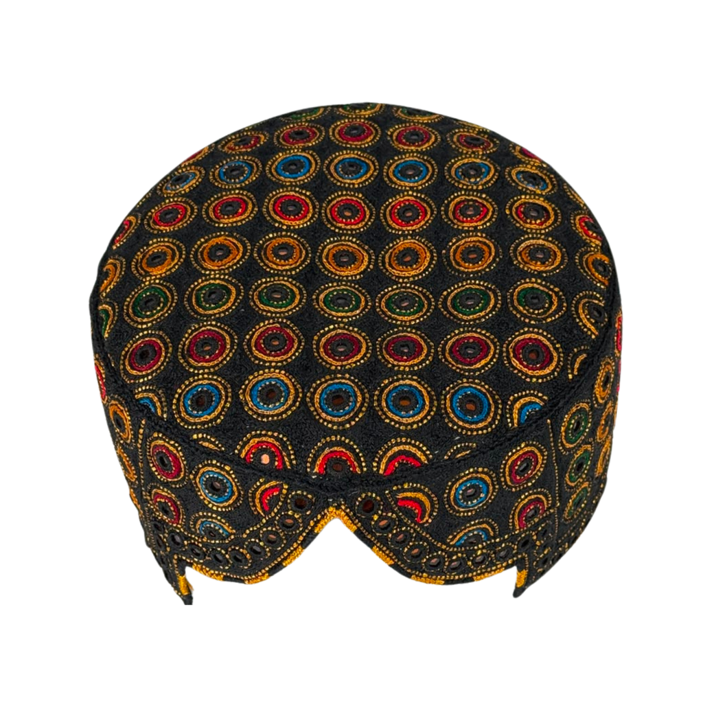 Black Balochi Topi - Traditional design - Golden Shade - Nasir Bhai