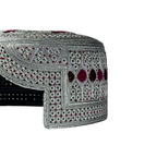 White Sindhi Topi - Pink Stitching - Pink And Maroon Tikki -  Raja Cap