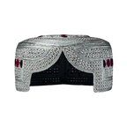 White Sindhi Topi - Pink Stitching - Purple And Pink -  Raja Cap