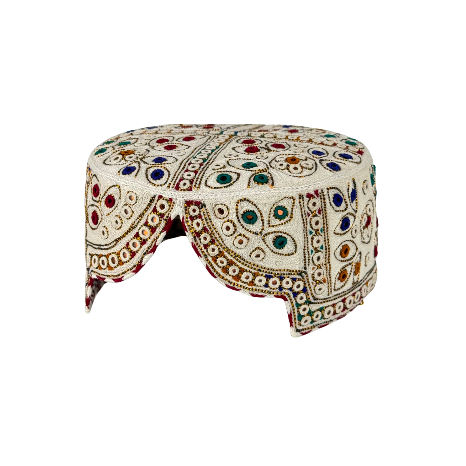 White Balochi Topi  - Traditional design - Golden Shade - Nasir Bhai