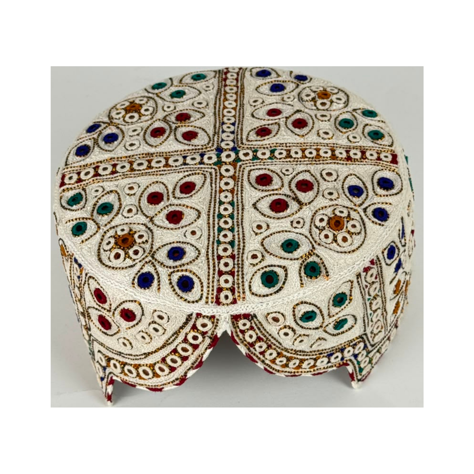 White Balochi Topi  - Traditional design - Golden Shade - Nasir Bhai