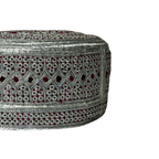 White Sindhi Topi - Maroon Stitching - Small RedAnd Maroon Tikki - Raja Cap