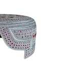 White Sindhi Topi - Pink and Brown Stitching - Pink and Brown Tikki - Raja Cap