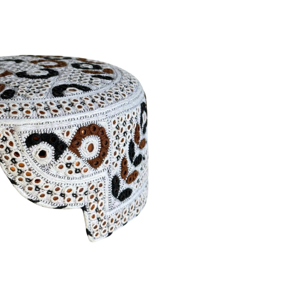 White Sindhi Topi - Flower Design - Golden Shade - Nasir Bhai