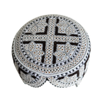 White Sindhi Topi -  Flower Design - Golden Shade - Nasir Bhai