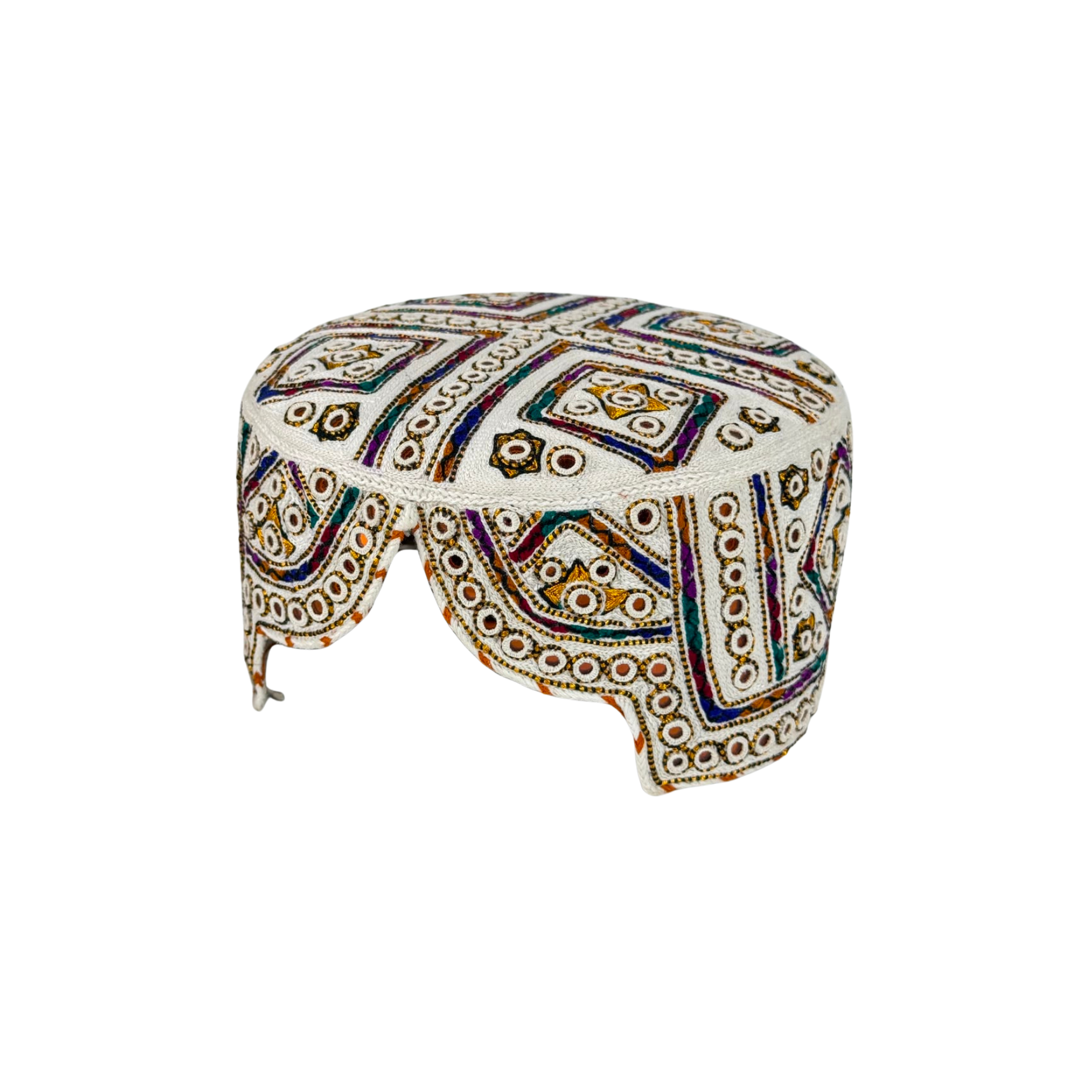 White Balochi Topi - Traditional design - Golden Shade - Nasir Bhai