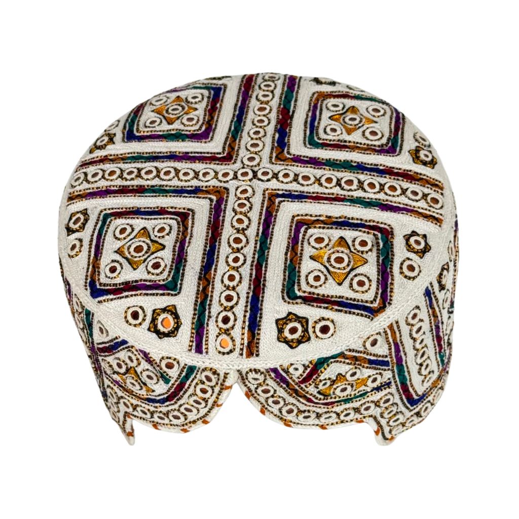 White Balochi Topi - Traditional design - Golden Shade - Nasir Bhai