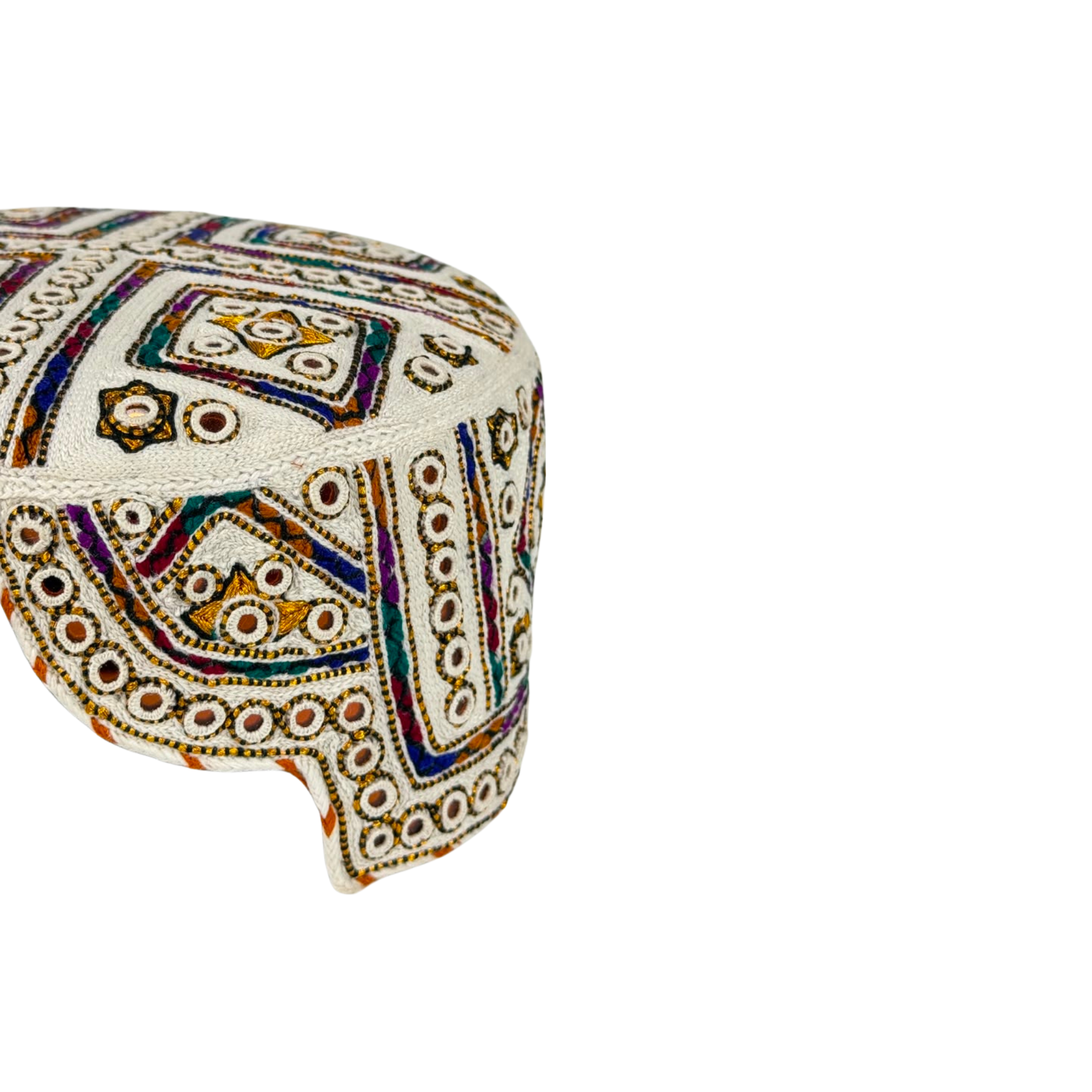 White Balochi Topi - Traditional design - Golden Shade - Nasir Bhai