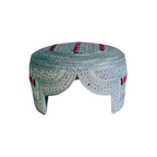 White Sindhi Topi - Pink Stitching - Brown and Pink Tikki - Raja Cap