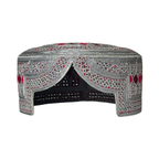 White Sindhi Topi - Pink Stitching - Red And Pink Tikki - Raja Cap