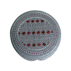 White Sindhi Topi - Pink and Brown Stitching - Pink and Brown Tikki - Raja Cap