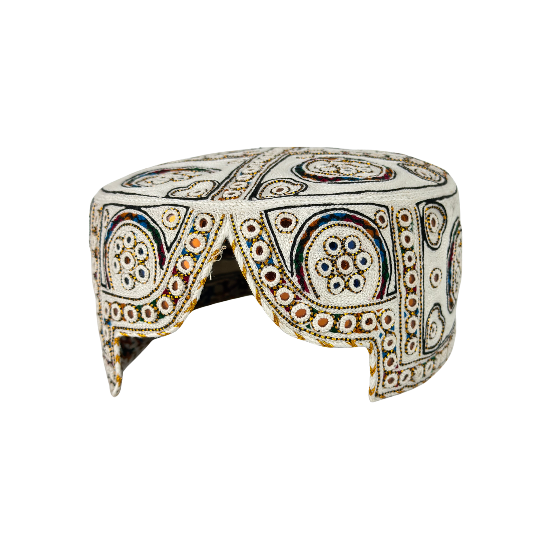 White Balochi Topi - Traditional design - Golden Shade - Nasir Bhai