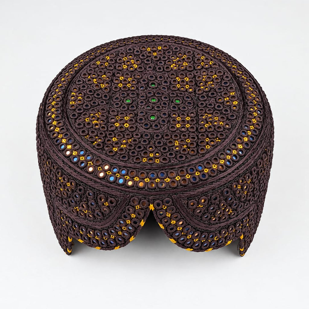Dark Brown Sindhi Topi - Traditional Design - Golden Shade - Nasir Bhai