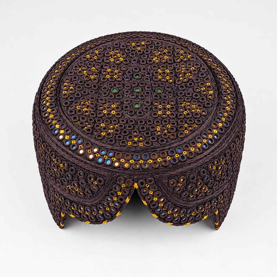 Dark Brown Sindhi Topi - Traditional Design - Golden Shade - Nasir Bhai