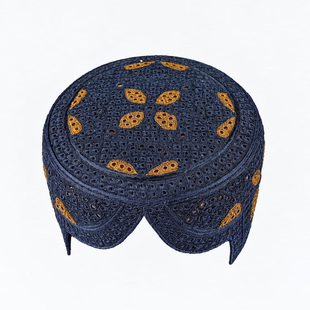 Blue Sindhi Topi - Heart Design - Nasir Bhai