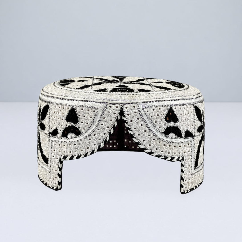 White Sindhi Topi - Flower Design - Nasir Bhai