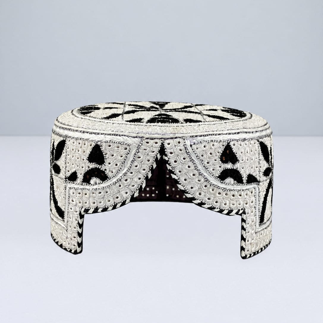White Sindhi Topi - Flower Design - Nasir Bhai