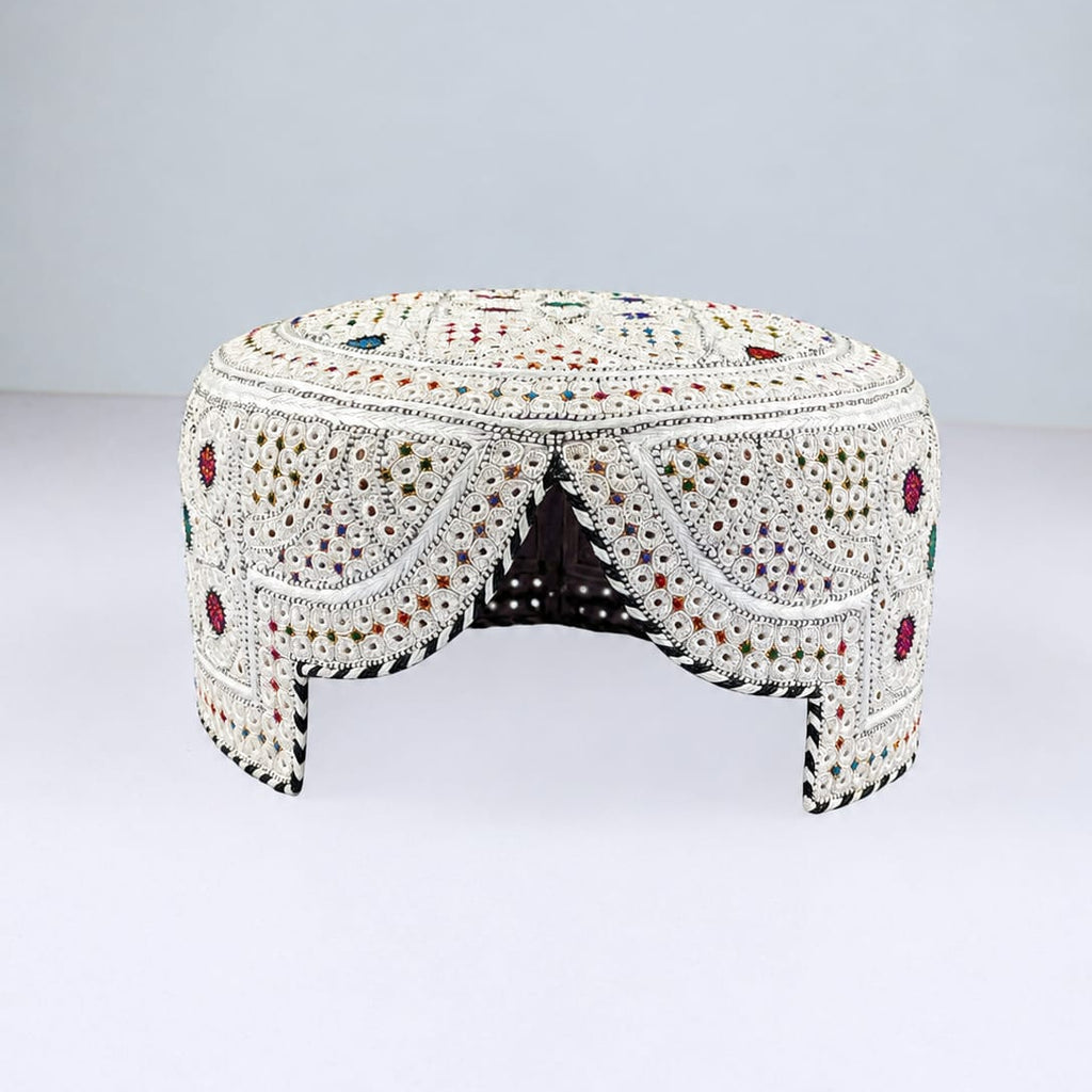 White Sindhi Topi - Heart Design - Nasir Bhai