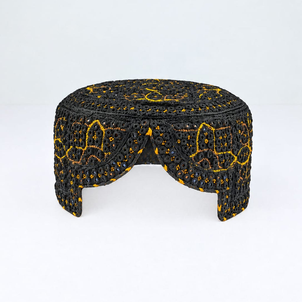Black Sindhi Topi - Traditional Design - Blue Shade - Nasir Bhai