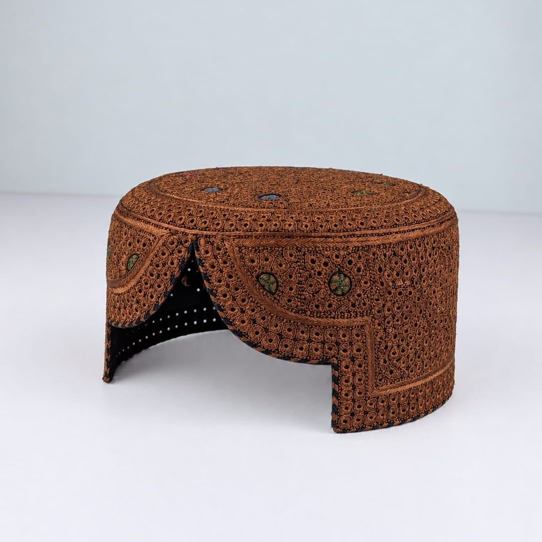 Brown Sindhi Topi - Heart Design - Nasir Bhai