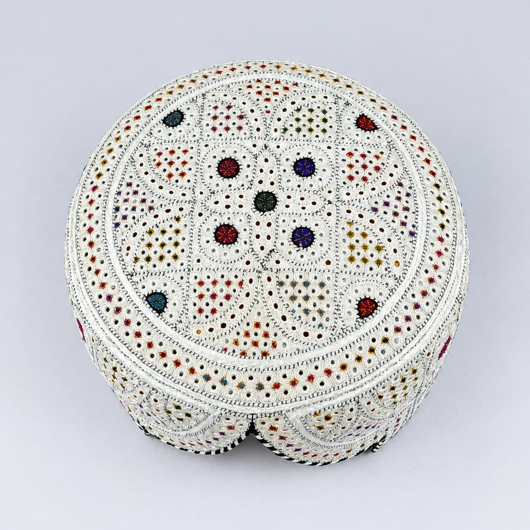 White Sindhi Topi - Heart Design - Nasir Bhai