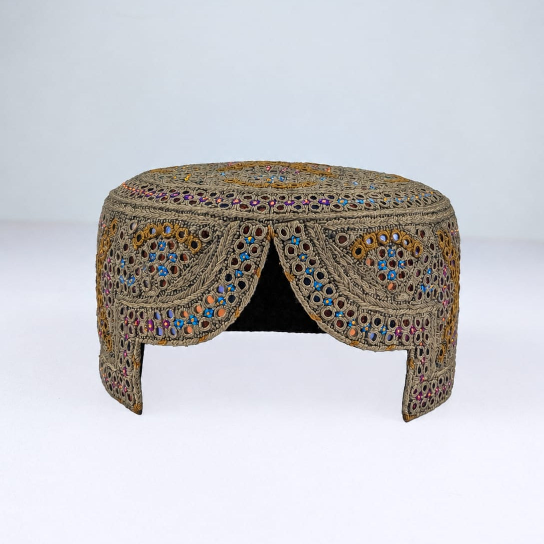 Brown Sindhi Topi - Traditional Design - Golden Shade - Nasir Bhai
