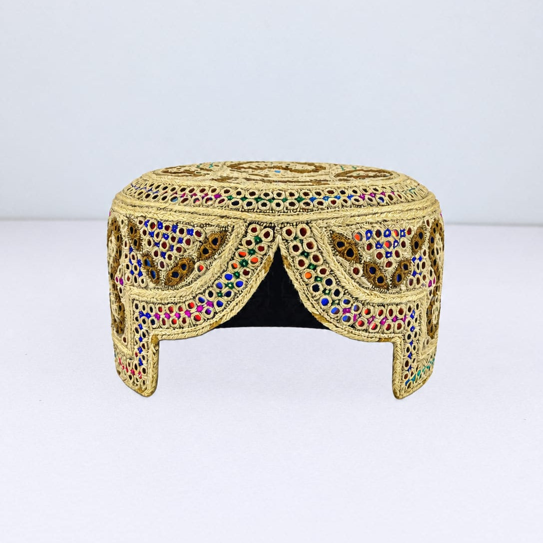 Light Brown Sindhi Topi - Traditional Design - Golden Shade - Nasir Bhai