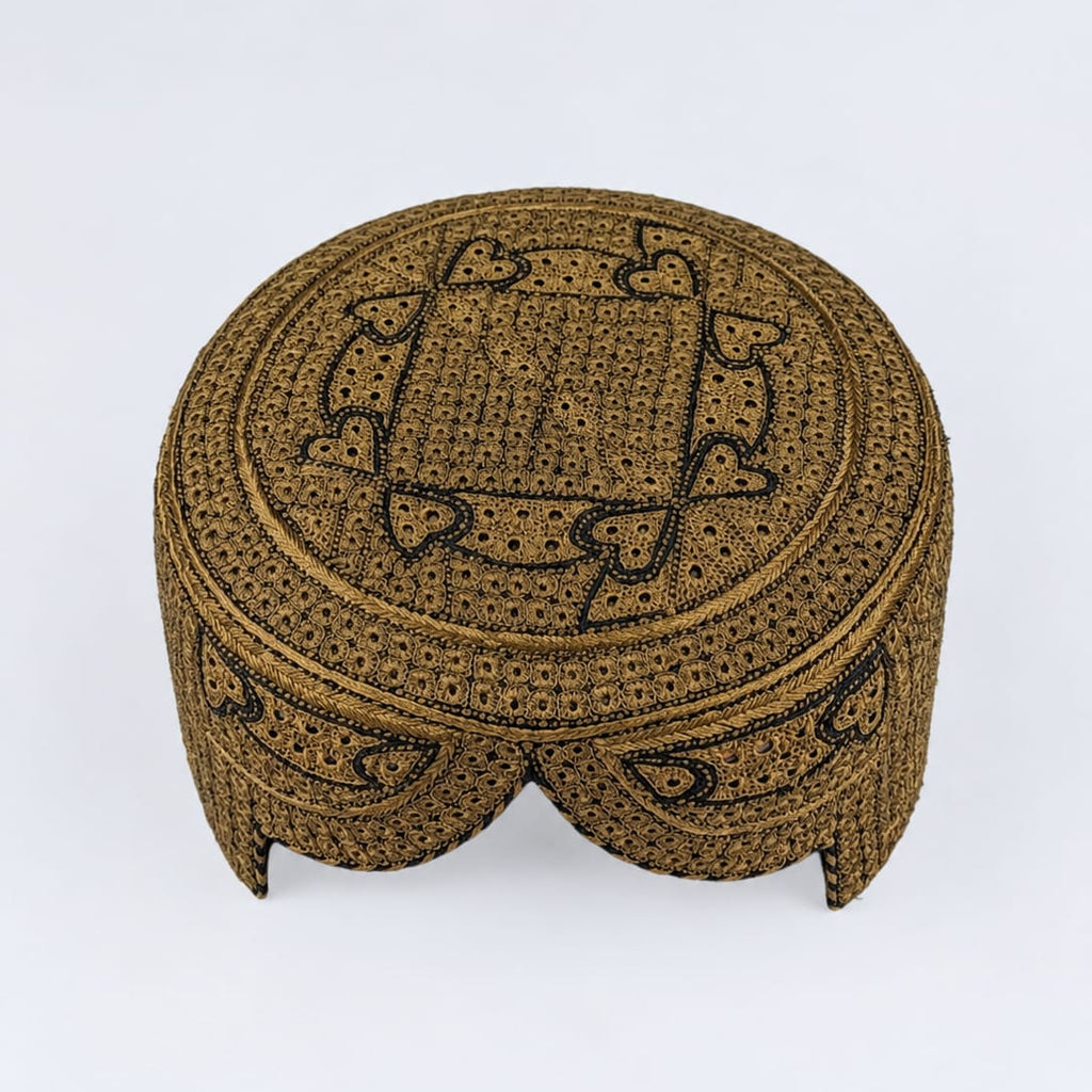 Golden Sindhi Topi - Heart Design - Nasir Bhai