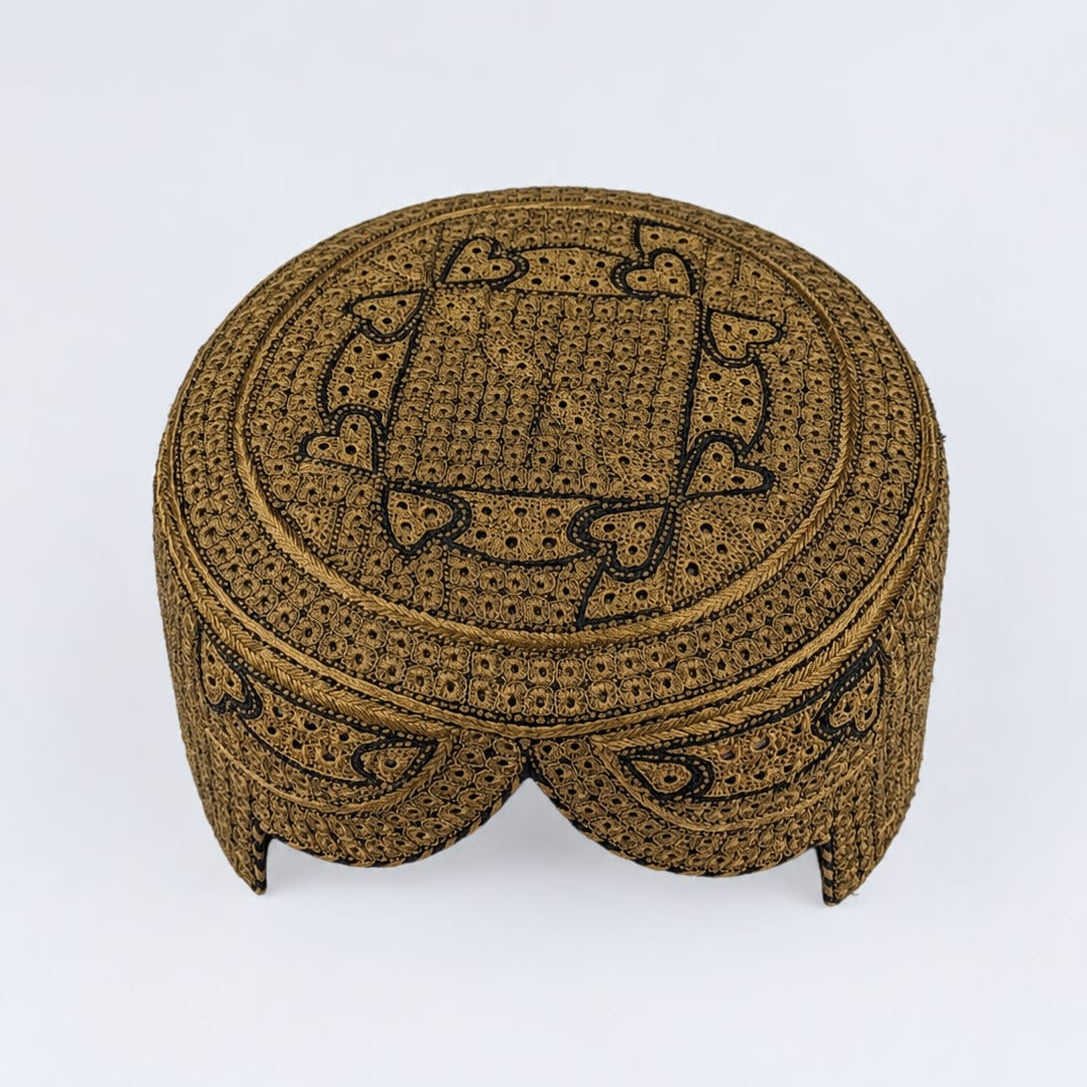 Golden Sindhi Topi - Heart Design - Nasir Bhai