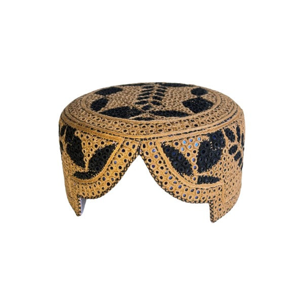Golden Sindhi Topi - Flower Design - Blue Shade - Nasir Bhai