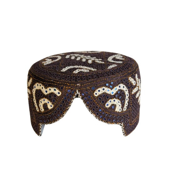 Brown Sindhi Topi - Heart Design - Blue Shade - Nasir Bhai