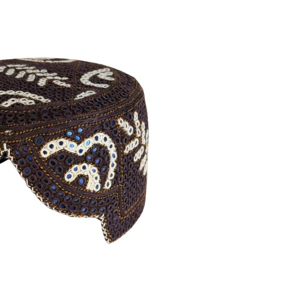 Brown Sindhi Topi - Heart Design - Blue Shade - Nasir Bhai
