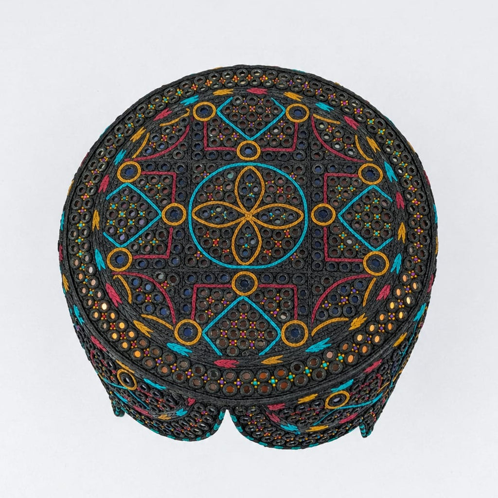 Black Sindhi Topi  - Traditional Design - Blue Shade - Nasir Bhai