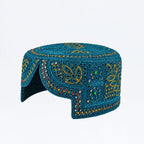 Teal Blue Sindhi Topi - Flower  Design - Golden And Green Shade - Nasir Bhai
