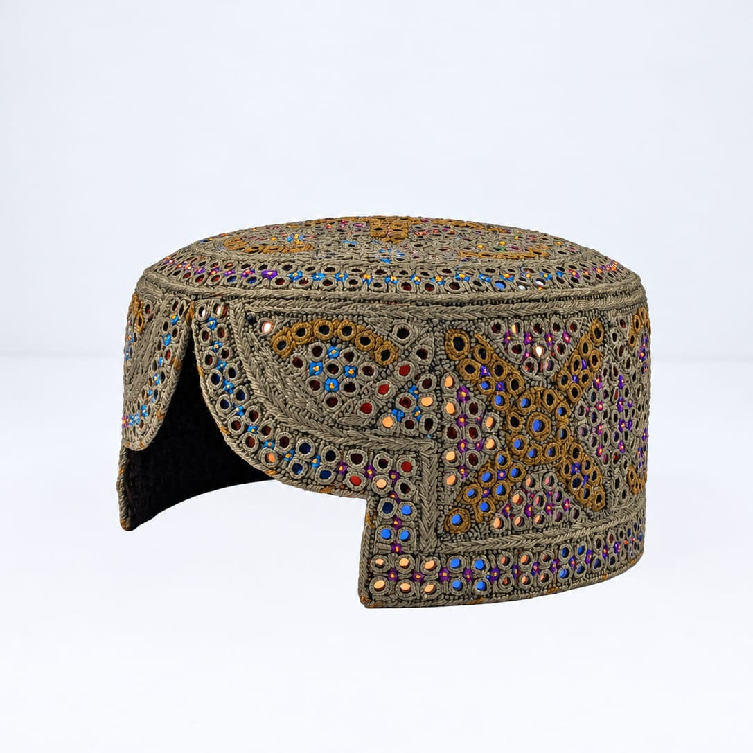 Brown Sindhi Topi - Traditional Design - Golden Shade - Nasir Bhai