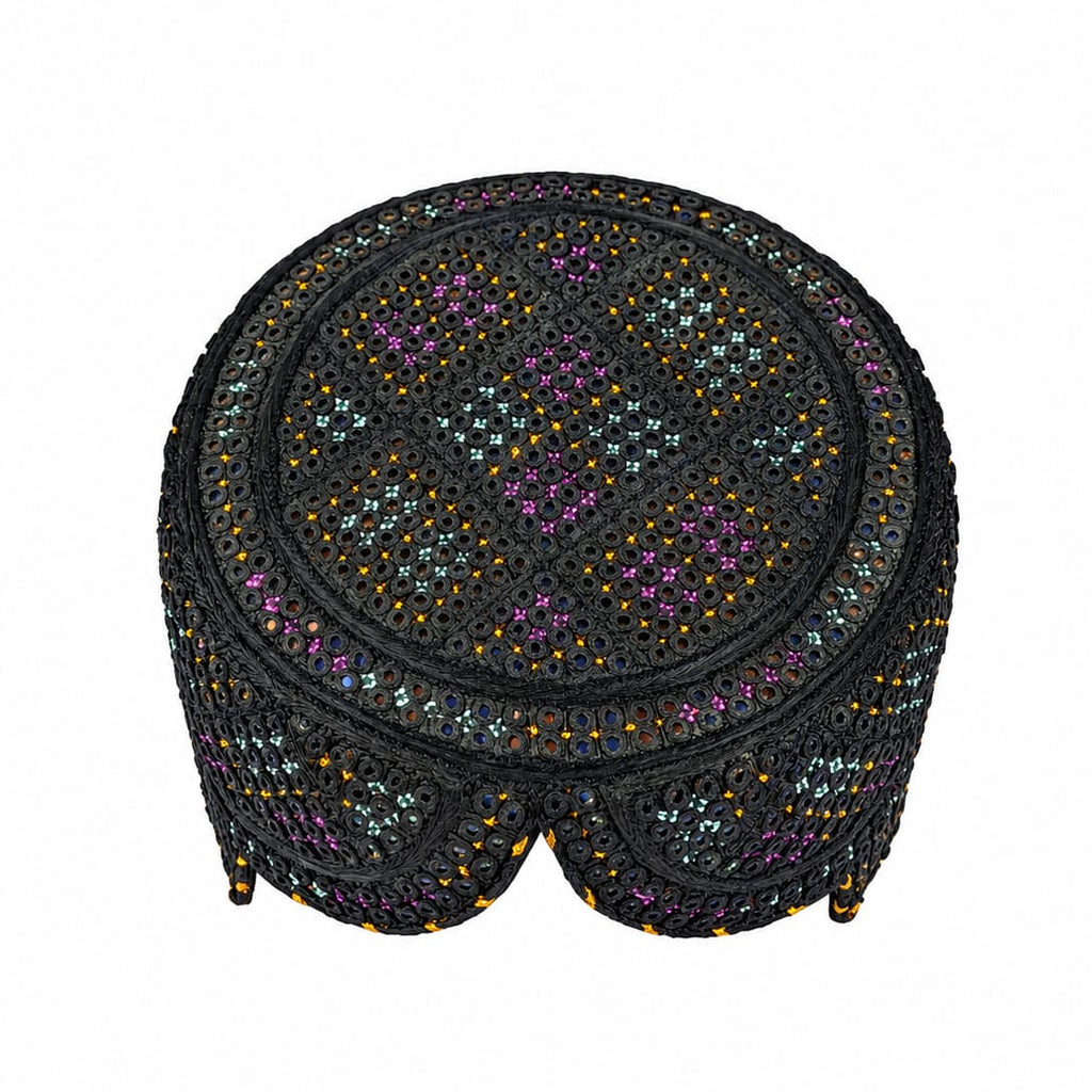 Black Sindhi Topi - Traditional Design - Blue Shade - Nasir Bhai