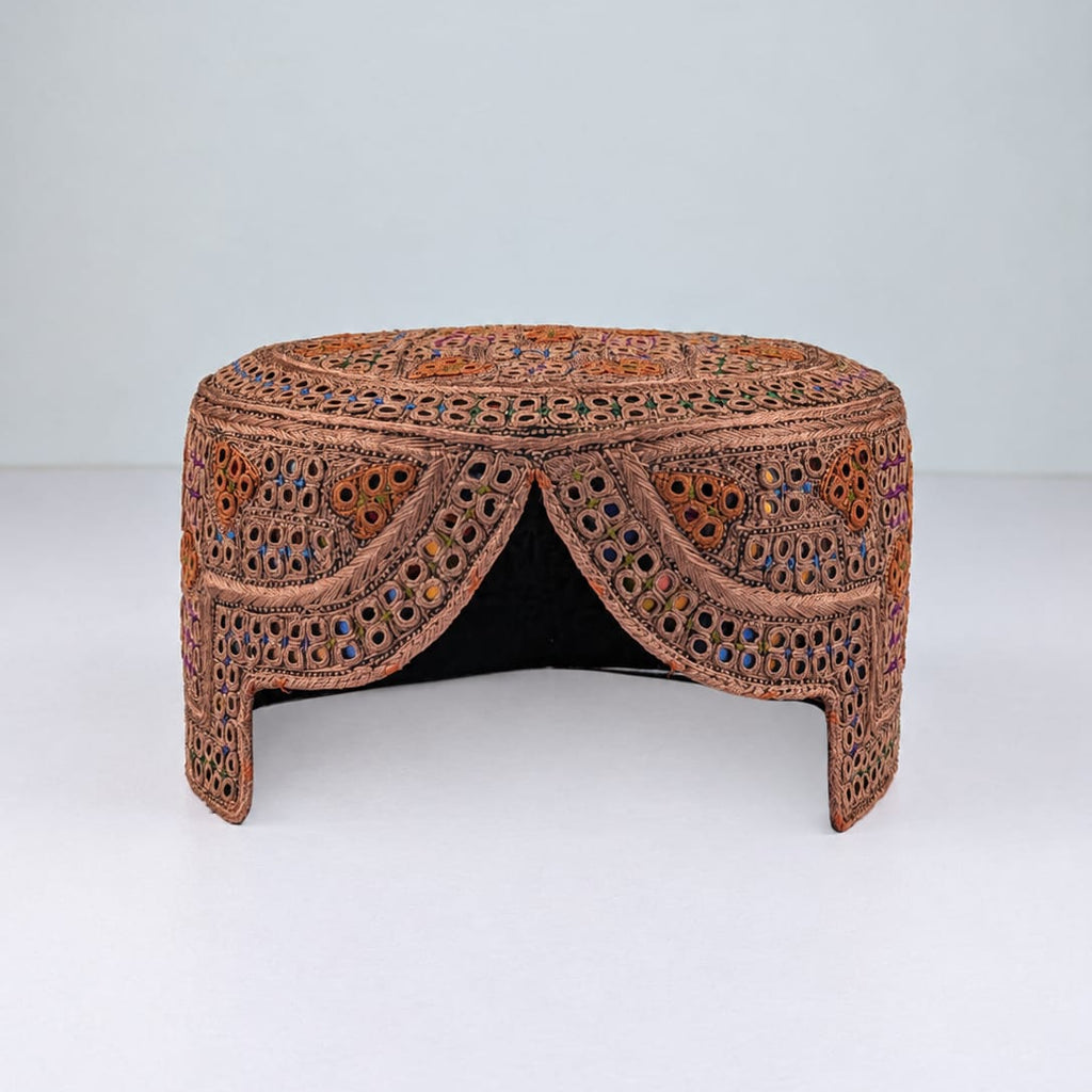 Brown Sindhi Topi - Traditional Design - Golden Shade - Nasir Bhai