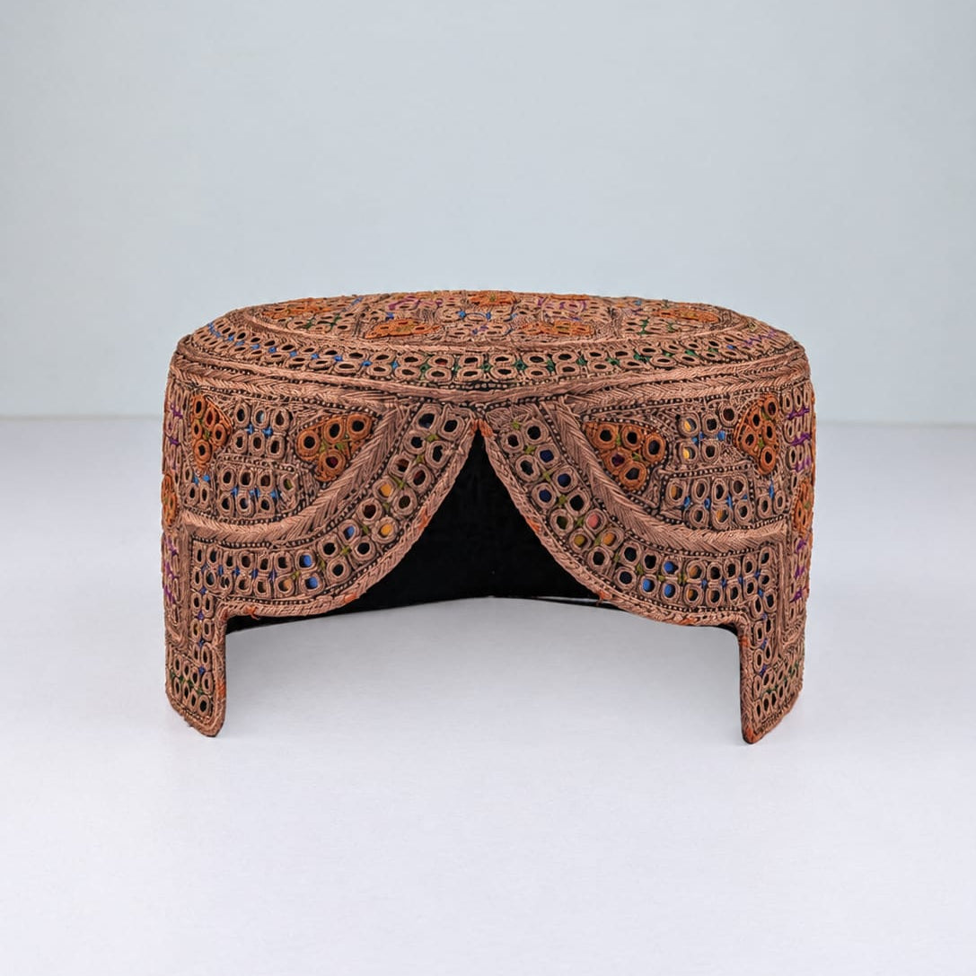 Brown Sindhi Topi - Traditional Design - Golden Shade - Nasir Bhai