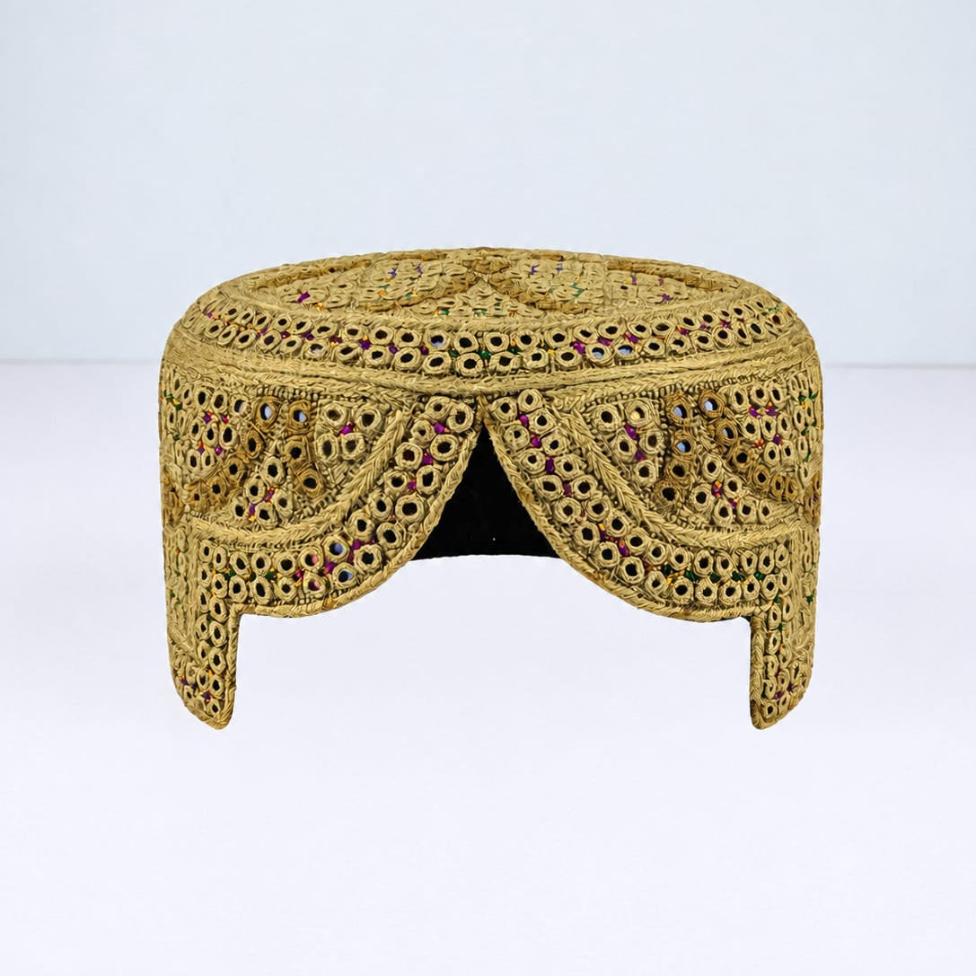 Brown Sindhi Topi - Traditional Design - Golden Shade - Nasir Bhai