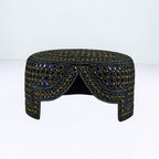 Black Sindhi Topi - Traditional Design - Blue Shade - Nasir Bhai