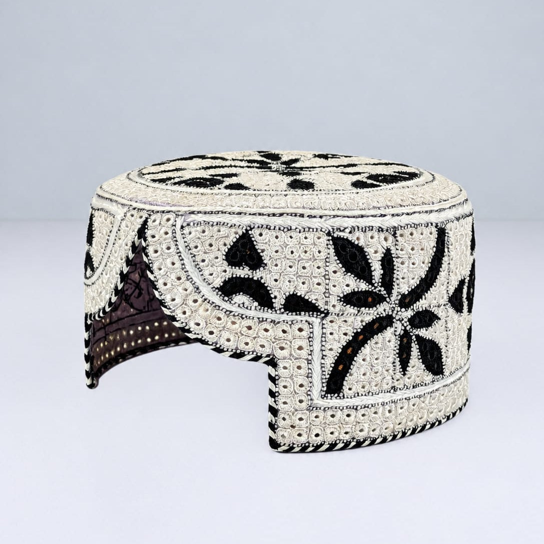 White Sindhi Topi - Flower Design - Nasir Bhai