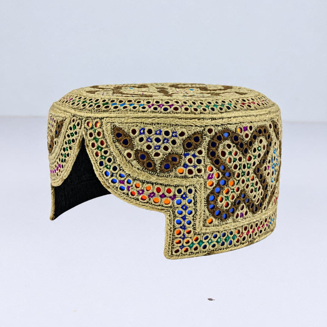Light Brown Sindhi Topi - Traditional Design - Golden Shade - Nasir Bhai