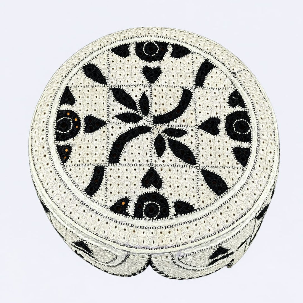 White Sindhi Topi - Flower Design - Nasir Bhai