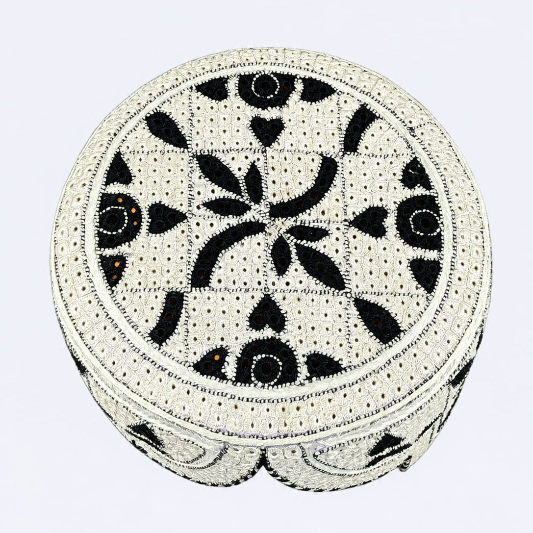 White Sindhi Topi - Flower Design - Nasir Bhai