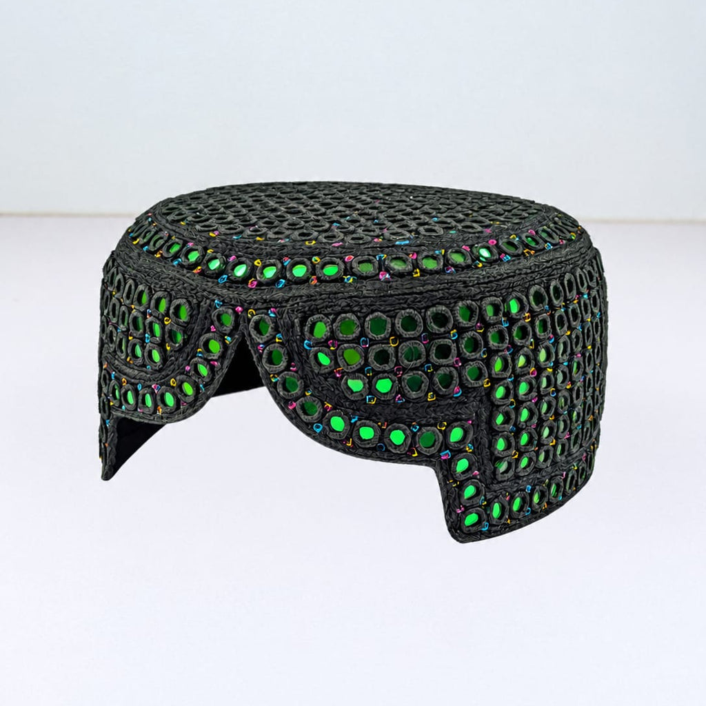 Black Sindhi Topi - Traditional Design - Green Shade - Nasir Bhai