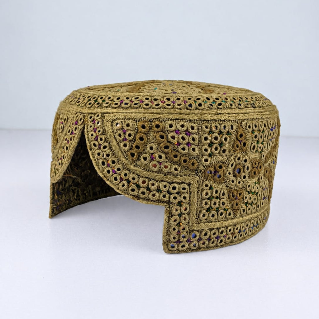 Brown Sindhi Topi - Traditional Design - Golden Shade - Nasir Bhai