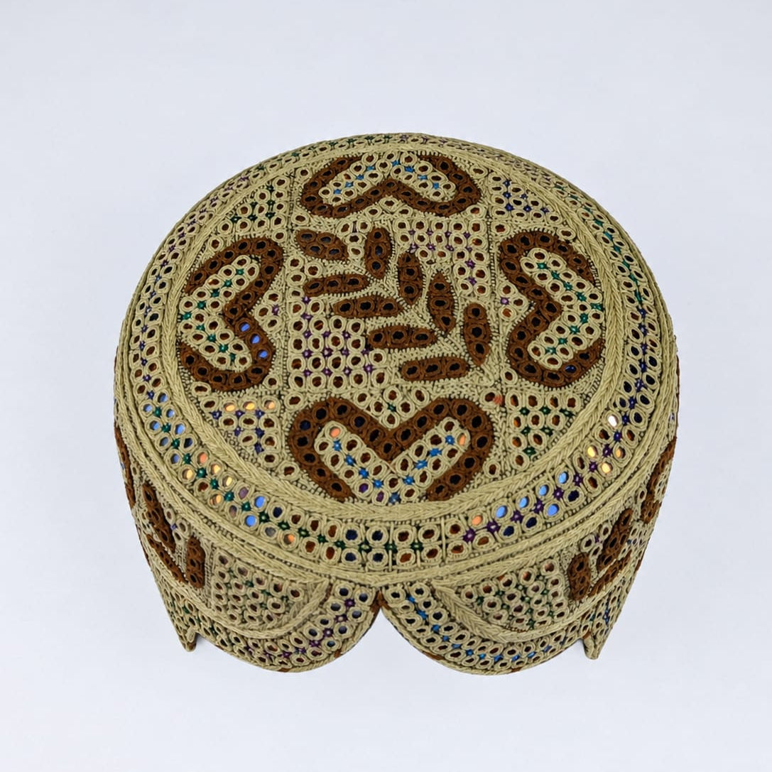 Light Brown Sindhi Topi - Flower Design - Golden Shade - Nasir Bhai