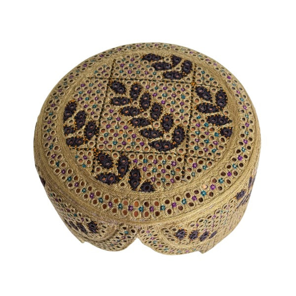 Golden Sindhi Topi - Flower Design - Golden Shade - Nasir Bhai