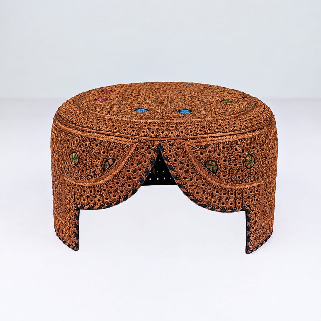 Brown Sindhi Topi - Heart Design - Nasir Bhai