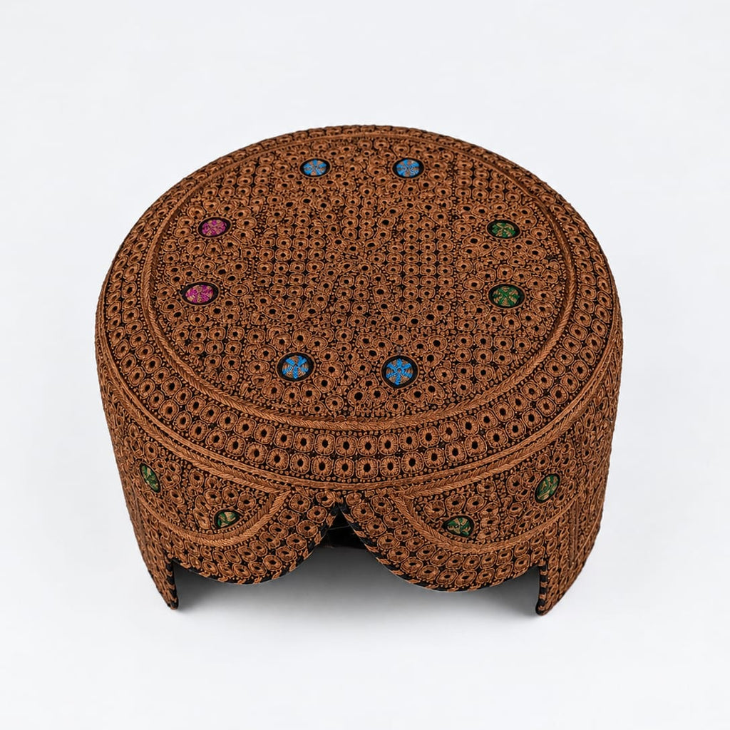 Brown Sindhi Topi - Heart Design - Nasir Bhai